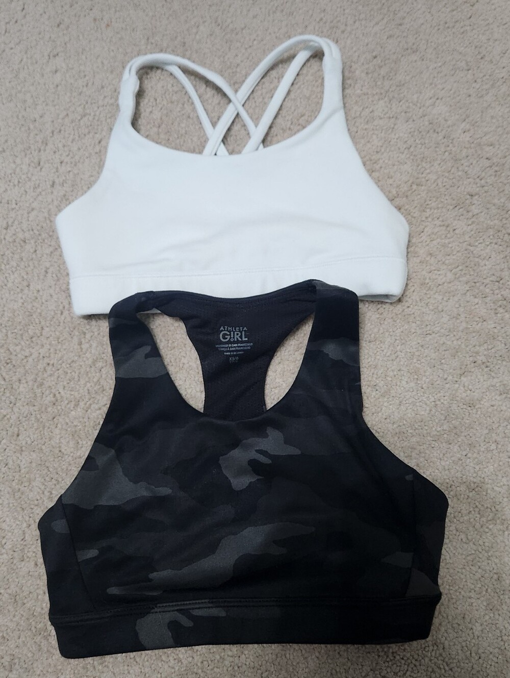 Athleta Black Camo & White Racerback Sports Bra Bundle Of 2
